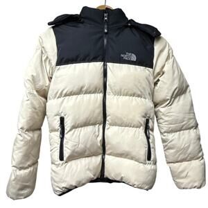 The North Face Kids Puffer Jacket Size 11-12 Black Cream Removable Hood